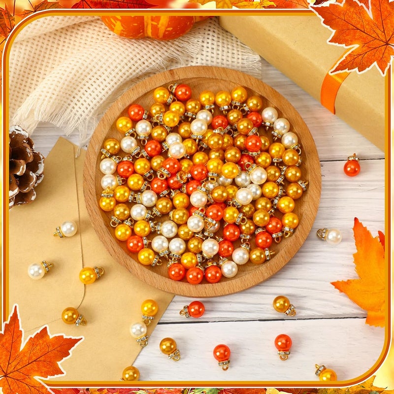Jansun 90PCS Thanksgiving Day Mini Balls Ornaments, Fall Autumn Imitation Pearl Pendants Miniature Xmas Tree Hanging Decorations Small Vintage Glitter Balls for Holiday Party DIY Craft Decor Supplies - Image 4
