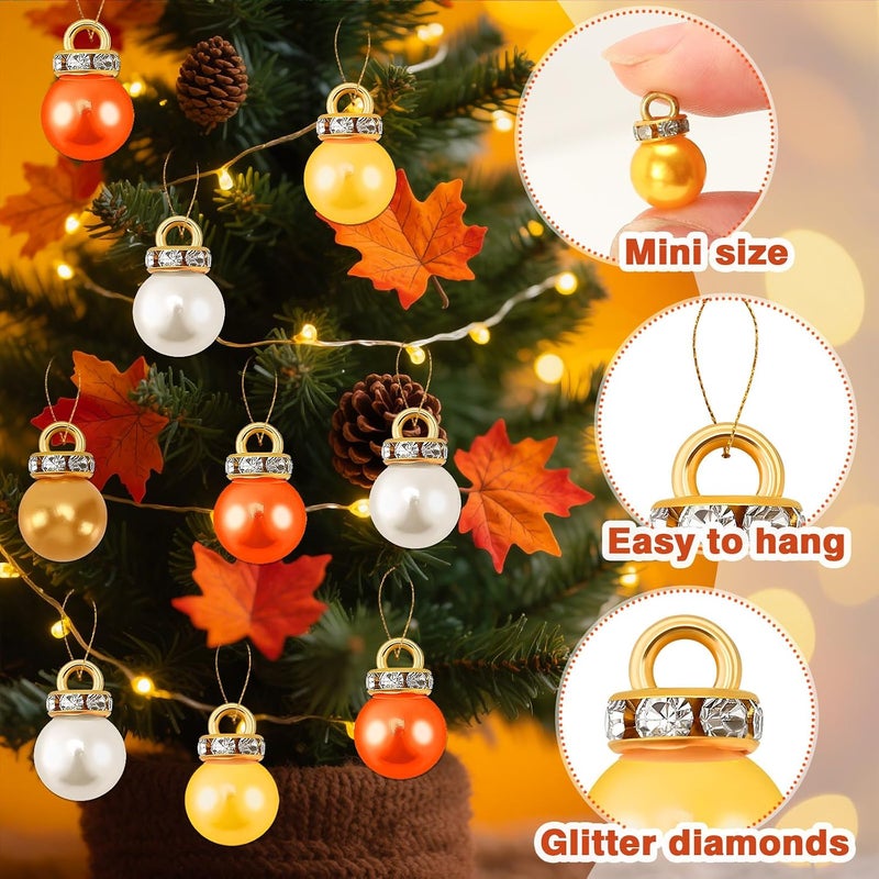 Jansun 90PCS Thanksgiving Day Mini Balls Ornaments, Fall Autumn Imitation Pearl Pendants Miniature Xmas Tree Hanging Decorations Small Vintage Glitter Balls for Holiday Party DIY Craft Decor Supplies - Image 3