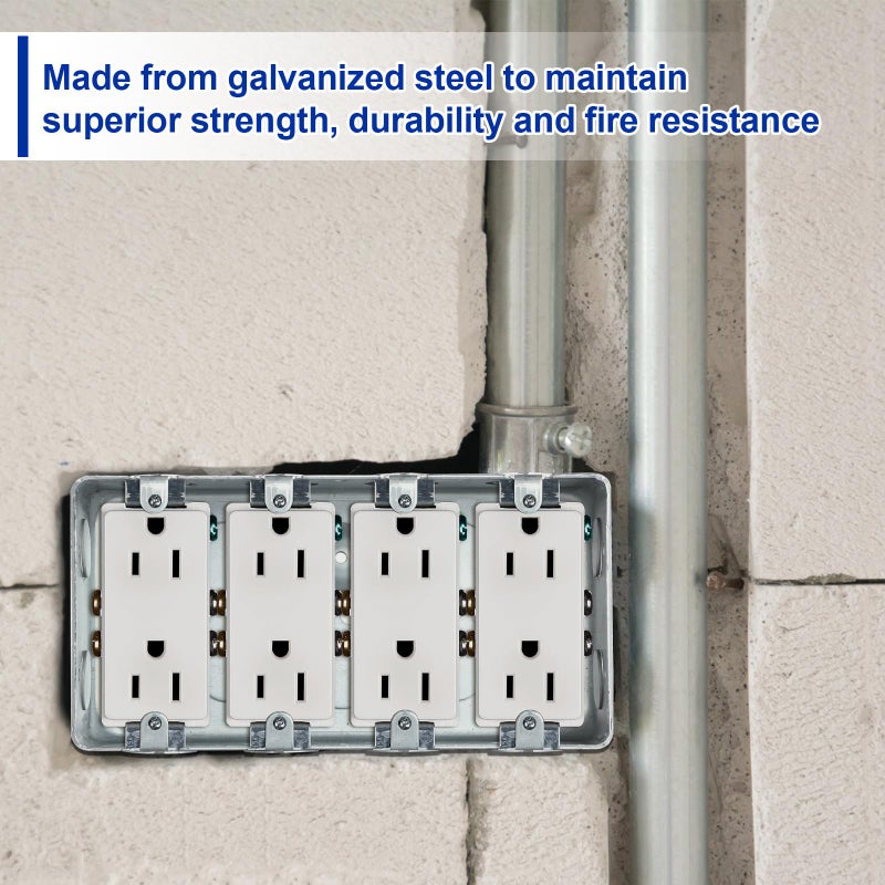 Yaocom Metal Electrical Box 2-1/8 Inch Deep Four Gang Square Multi Device Switch Electrical Junction Box Galvanized Steel Metal for Multiple Wiring Configurations - Image 3