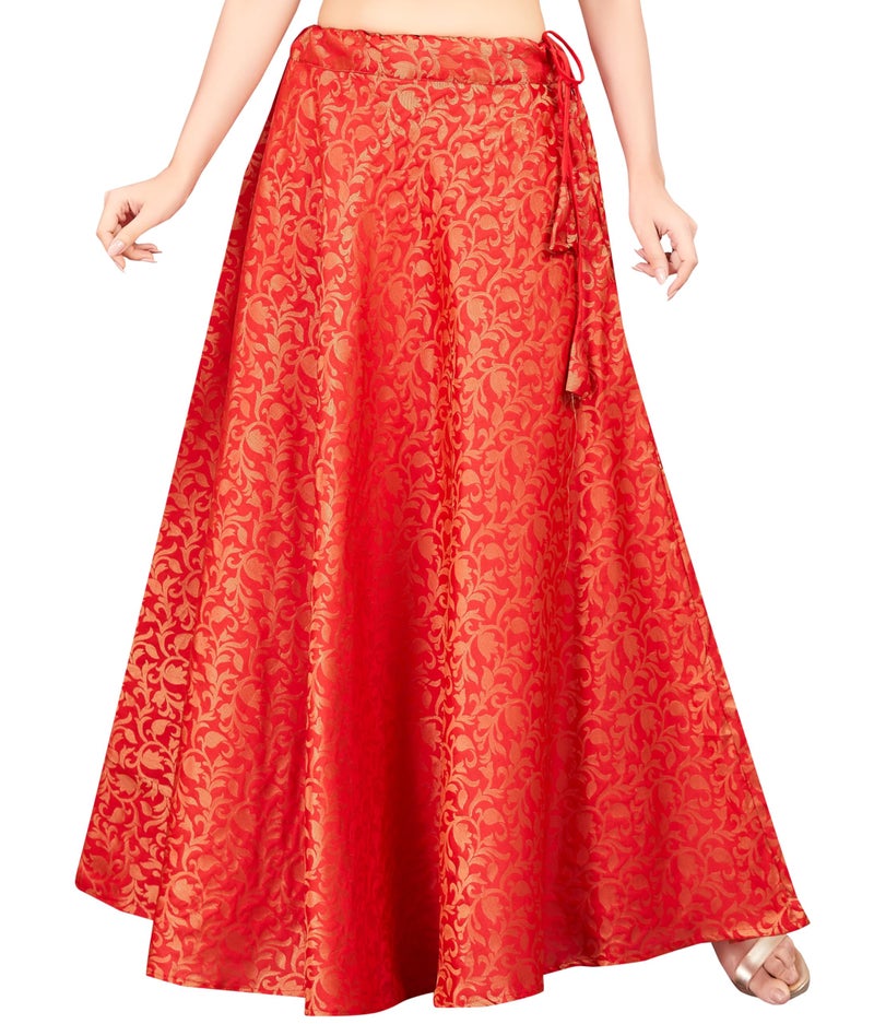 Studio Shringaar Women's Readymade Banarasi Brocade Skirt Lahenga Ghaghra(XL, Red) - Image 1