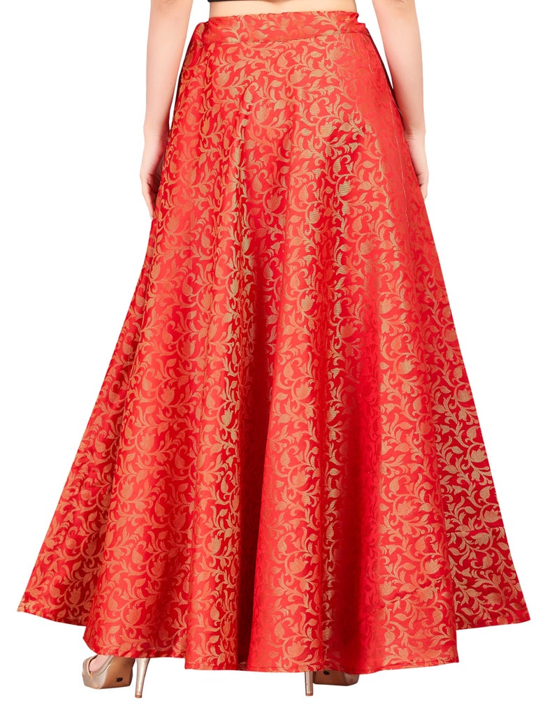 Studio Shringaar Women's Readymade Banarasi Brocade Skirt Lahenga Ghaghra(XL, Red) - Image 2