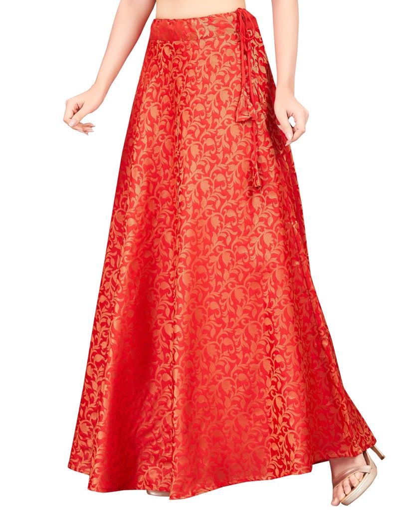 Studio Shringaar Women's Readymade Banarasi Brocade Skirt Lahenga Ghaghra(XL, Red) - Image 3