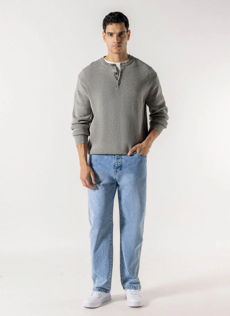 شايبس RIBBED HENLEY KNIT SWEATER