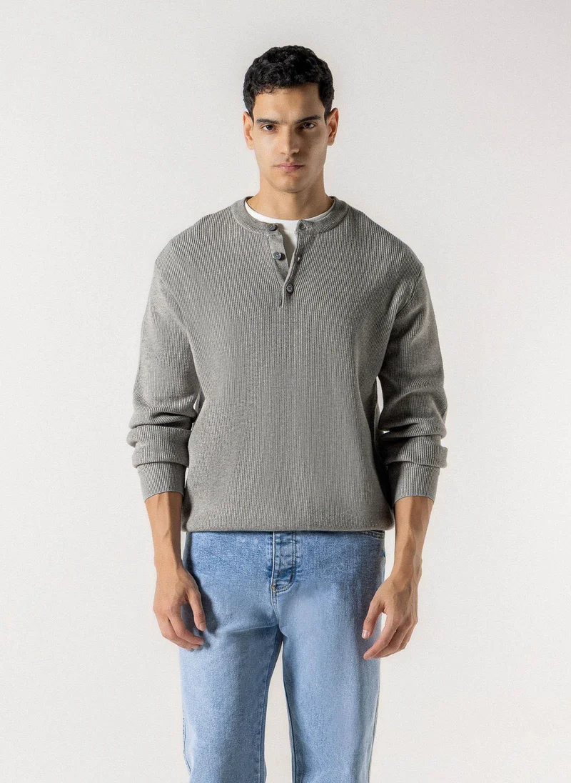 شايبس RIBBED HENLEY KNIT SWEATER