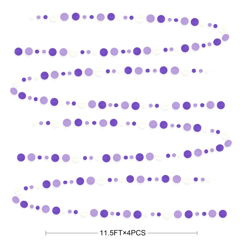 pinkblume 46 Ft Purple and White Circle Dots Garland Lavender Hanging Paper Polka Dot Streamer for Birthday Anniversary Engagement Wedding Baby Bridal Shower Valentine Day Lilac Theme Party Decorations Supplies - Image 2