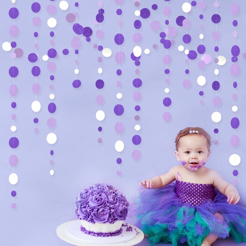 pinkblume 46 Ft Purple and White Circle Dots Garland Lavender Hanging Paper Polka Dot Streamer for Birthday Anniversary Engagement Wedding Baby Bridal Shower Valentine Day Lilac Theme Party Decorations Supplies - Image 5