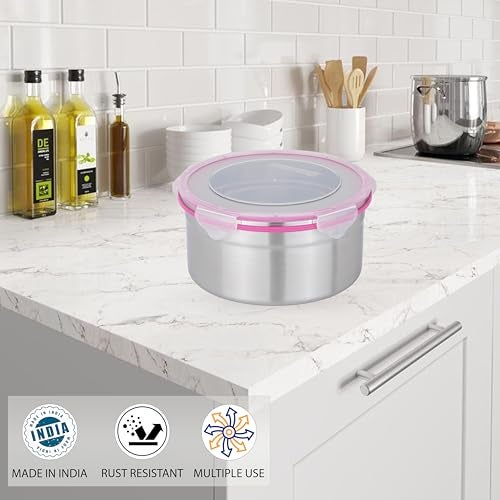 STEELLOCK Stainless Steel Airtight Container with Lid | Leakproof, BPA-Free, Durable Kitchen Storage | Multipurpose Food Storage Containers for Kitchen | SL-1502-set of 1, 1950ml each, Pink - Image 3