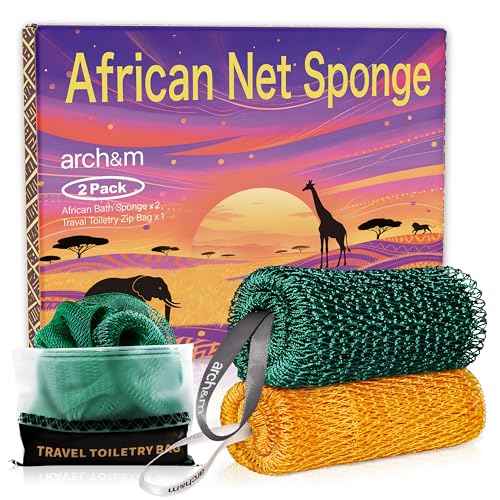 ARCH&M Authentic African Net Sponge with Knots - 53" Extra-Long Back Scrubber, Quick-Dry Exfoliating Shower Mesh Loofah Body Scrubber for Women and Men, Gentle for Sensitive Skin, Travel & Daily Use - Image 1