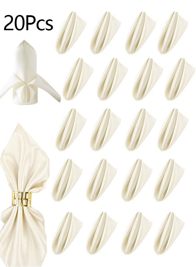 20PCS Satin Napkins, Square Table Napkins,43*43cm Soft Napkins Elegant Silk Napkins, Placemats, Soft and Smooth Fabric Washable Napkins,Suitable for Parties, Weddings, Dinners, High-End Hotels (Ivory) - Image 1