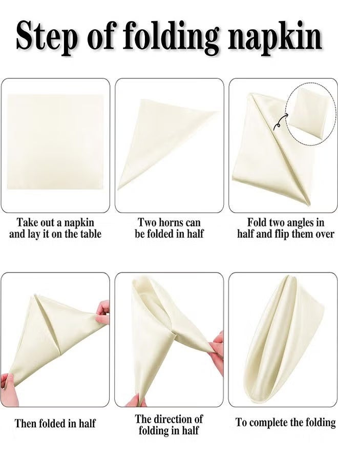 20PCS Satin Napkins, Square Table Napkins,43*43cm Soft Napkins Elegant Silk Napkins, Placemats, Soft and Smooth Fabric Washable Napkins,Suitable for Parties, Weddings, Dinners, High-End Hotels (Ivory) - Image 3