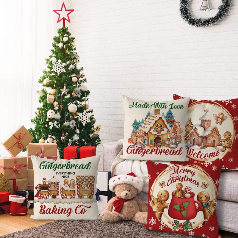 Gagec Christmas Pillow تغطي 20 × 20 بوصة خمر خبز الزنجبيل الأحمر وسادة رمي وسادة عيد الميلاد عيد الميلاد وسادة الشتاء ديكور غرفة المعيش - Image 5