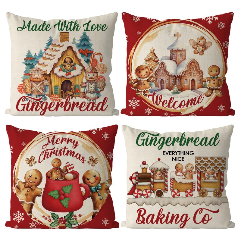 Gagec Christmas Pillow تغطي 20 × 20 بوصة خمر خبز الزنجبيل الأحمر وسادة رمي وسادة عيد الميلاد عيد الميلاد وسادة الشتاء ديكور غرفة المعيش - Image 1