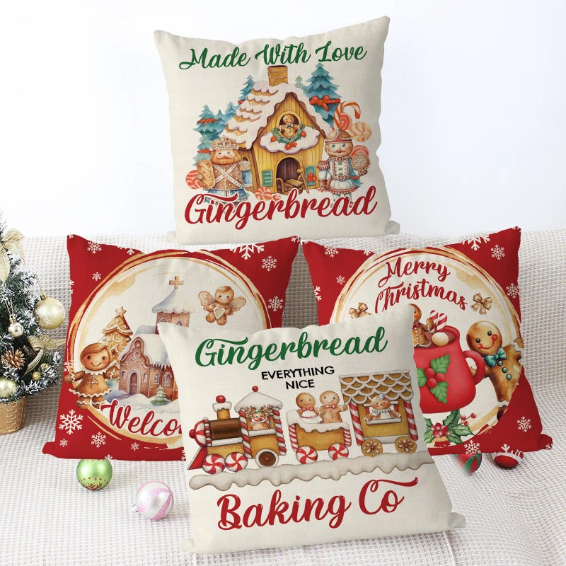 Gagec Christmas Pillow تغطي 20 × 20 بوصة خمر خبز الزنجبيل الأحمر وسادة رمي وسادة عيد الميلاد عيد الميلاد وسادة الشتاء ديكور غرفة المعيش - Image 4
