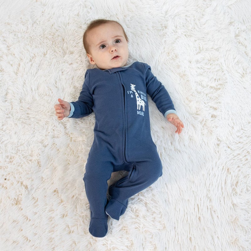 The Peanut Shell The Peanutshell Baby Sleepers for Boys Set of 3 - Newborn Baby Clothes, Soft Cotton Boy Footed Pajamas, Newborns & Infants Clothes Gift Set - Blue Safari - Image 3