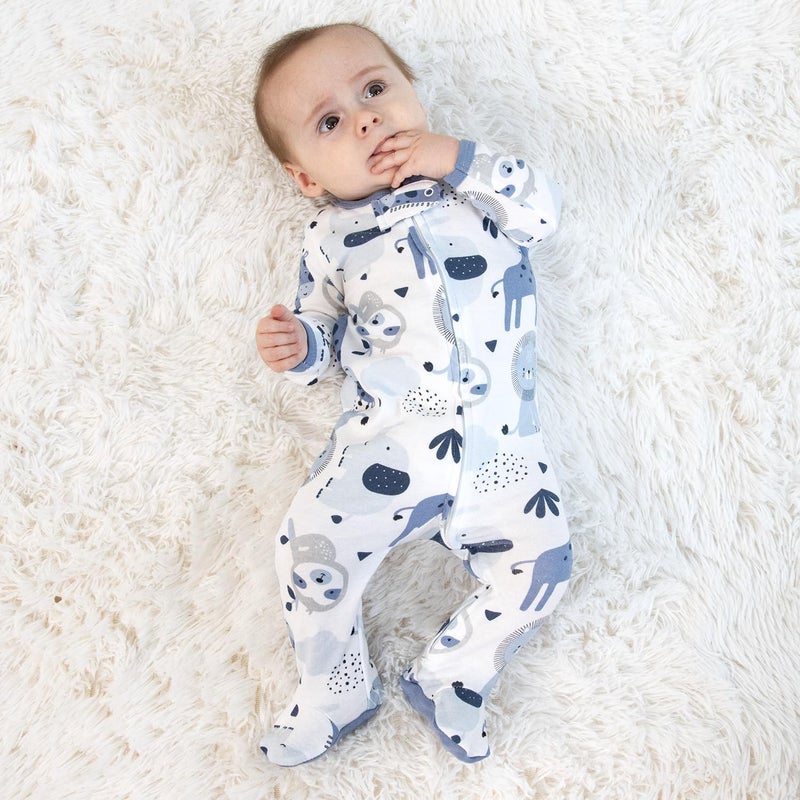 The Peanut Shell The Peanutshell Baby Sleepers for Boys Set of 3 - Newborn Baby Clothes, Soft Cotton Boy Footed Pajamas, Newborns & Infants Clothes Gift Set - Blue Safari - Image 2