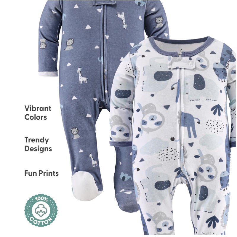 The Peanut Shell The Peanutshell Baby Sleepers for Boys Set of 3 - Newborn Baby Clothes, Soft Cotton Boy Footed Pajamas, Newborns & Infants Clothes Gift Set - Blue Safari - Image 5