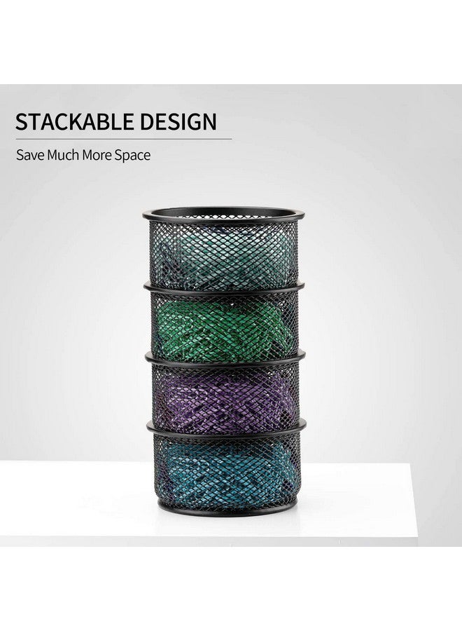 MaxGear Paper Clip Holder, Stackable Paper Clip Holder For Desk, 4 Pack Metal Mesh Paperclip Holders With Non-Slip Eva Pad, Paper Clip Organizer For Desk Office Binder Clip Holder, Black - Image 2