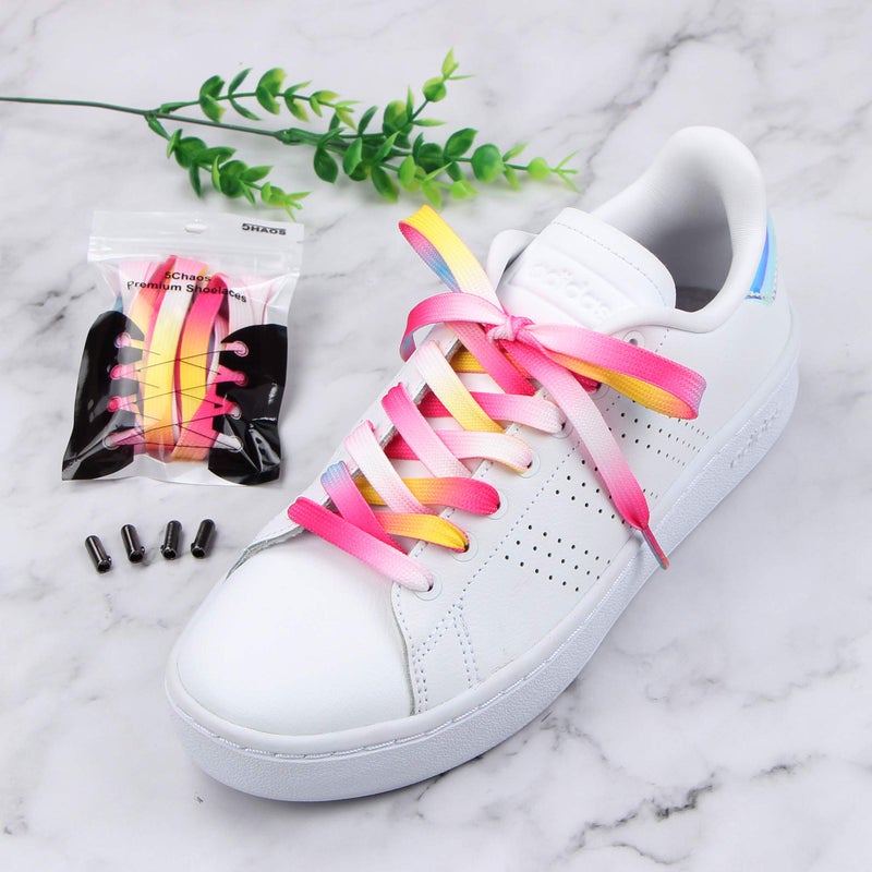 5Chaos Rainbow Fun Shoelaces for Kids, Girls and Women, Colorful Pastel Shoe Laces with Metal Aglets 1 Pair (39" (100CM), Rainbow Pink) - Image 2
