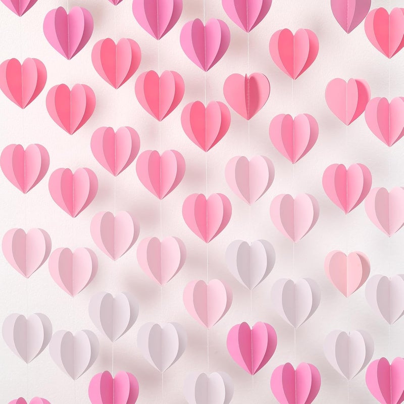 Epakh إيباخ 12 قطعة زينة قلوب 3D لعيد الحب بطول 57 قدم زينة حائط عيد الحب لاحتفالات غالنتين الزفاف الفصل الدراسي عيد الميلاد تدرج وردي - Image 1