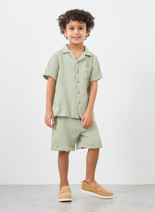 Styli Textured Double Gauze Shirt and Shorts Set - Image 1