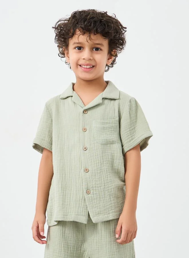 ستايلي Styli Textured Double Gauze Shirt and Shorts Set