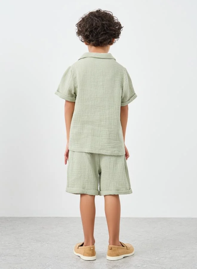 Styli Styli Textured Double Gauze Shirt and Shorts Set