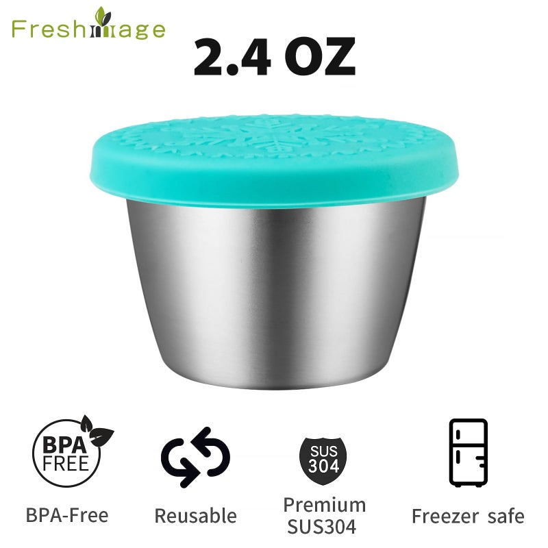 Freshmage [6 Pack 2.4oz] Stainless Steel Dressing Container with Silicone Lids, Reusable Leakproof Condiment Containers Small Sauce Container Sets - Image 2