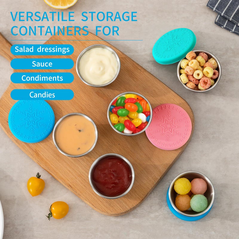 Freshmage [6 Pack 2.4oz] Stainless Steel Dressing Container with Silicone Lids, Reusable Leakproof Condiment Containers Small Sauce Container Sets - Image 3