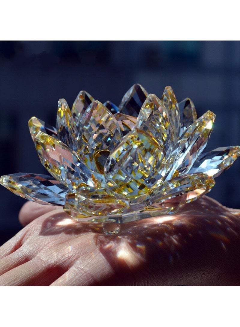 Julia Store Clear Crystal Lotus, Sparkle Crystal Flower, Hue Reflection, Glittering,Purity, Good Fortune,Wisdom,Feng Shui Ornaments,Home Decor,Party,Photography (5.5"/14cm, Yellow)  - Image 3