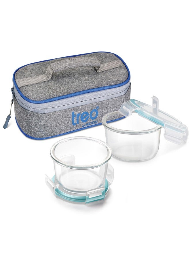 Treo by Milton All Fresh Round Glass Tiffin Containers with Insulated Jacket, 2 Containers, 400 ml Each | Microwave Safe | Ovensafe | Stackable | Leak Proof | Office | School | College | Picnic - Image 2