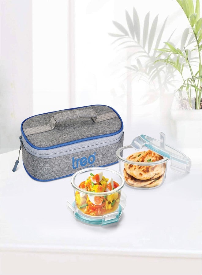 Treo by Milton All Fresh Round Glass Tiffin Containers with Insulated Jacket, 2 Containers, 400 ml Each | Microwave Safe | Ovensafe | Stackable | Leak Proof | Office | School | College | Picnic - Image 5