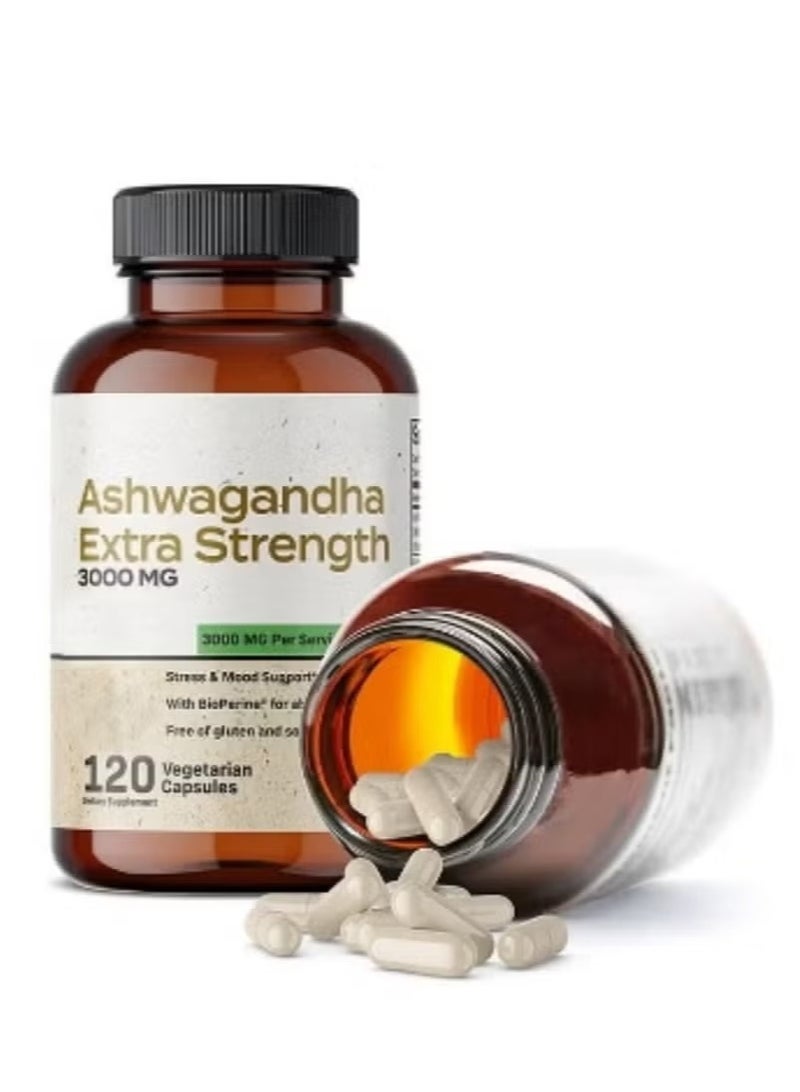 Extra Ashwagandha Capsules 3000mg Extra Strength – Natural Stress Relief & Mood Support – Boosts Focus & Energy – 120 Veggie Capsules - Image 4