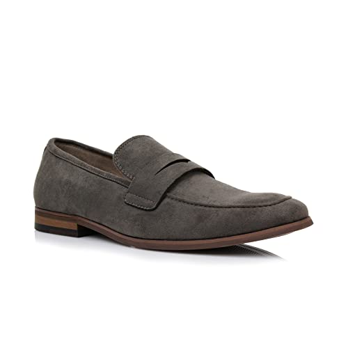 Ferro Aldo Dylan Men's Classic Penny Loafer | Slip-on Dress Shoe in Vegan Suede for Business, Formal & Casual | MFA19671 | in Fossil Grey Suede, Size 12 - Image 1