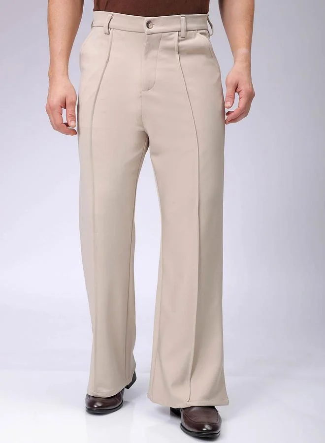 Men Flared Bootcut Mid Rise Trouser