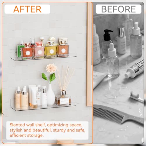 Cq acrylic 4 Pcak Clear Acrylic Shelves for Bedroom,Room,15 Inch Bathroom Wall Shelf & Organizer,Invisible Floating Shelves & Wall Storage for Collectibles Perfume Shelf,Record,Funko Pop,Lego Display,Bookshelf - Image 5