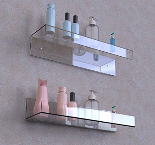 Cq acrylic 4 Pcak Clear Acrylic Shelves for Bedroom,Room,15 Inch Bathroom Wall Shelf & Organizer,Invisible Floating Shelves & Wall Storage for Collectibles Perfume Shelf,Record,Funko Pop,Lego Display,Bookshelf - Image 2