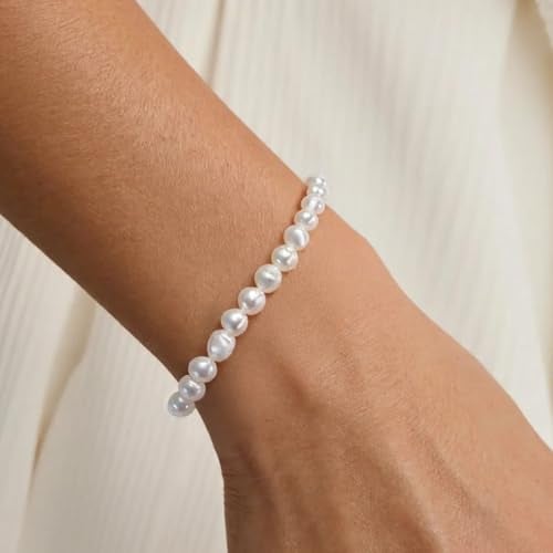 HENGSHENG Natural Baroque Pearls Link Bracelets for Women Freshwater Cultured Pearls Strand Bracelets Handpicked Pearl Elegant Jewelry - White - Image 2