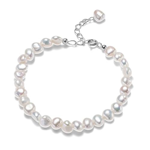 HENGSHENG Natural Baroque Pearls Link Bracelets for Women Freshwater Cultured Pearls Strand Bracelets Handpicked Pearl Elegant Jewelry - White - Image 1