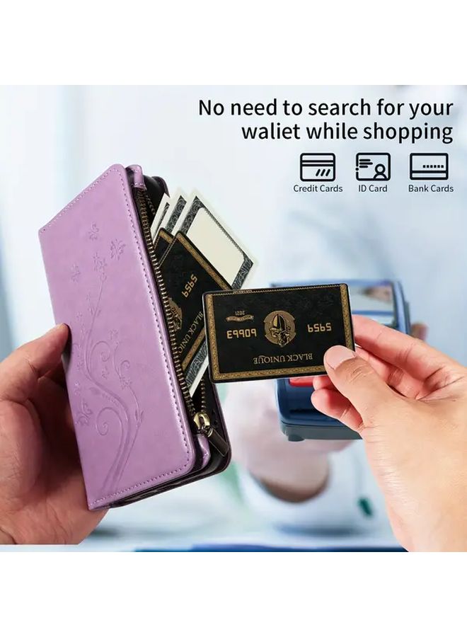 Purple Faux Leather Wallet Phone Case with Magnetic Closure for Galaxy A41 - Image 5