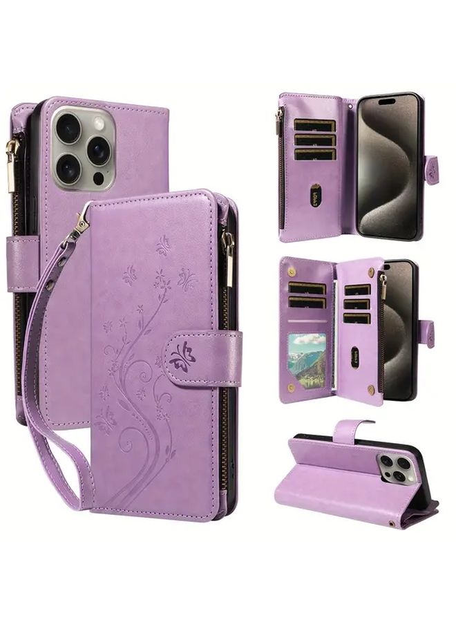 Purple Faux Leather Wallet Phone Case with Magnetic Closure for Galaxy A41 - Image 1