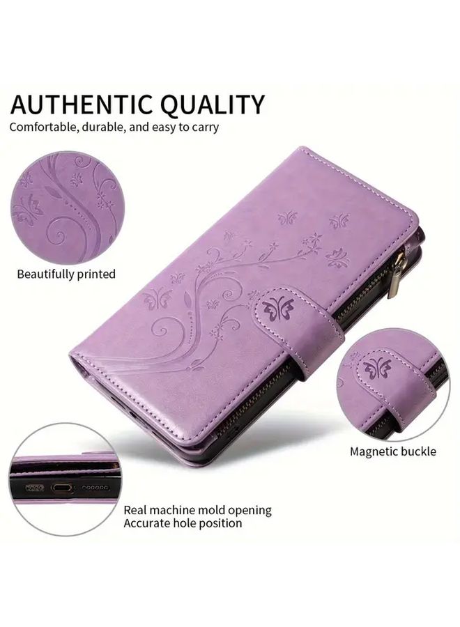 Purple Faux Leather Wallet Phone Case with Magnetic Closure for Galaxy A41 - Image 2