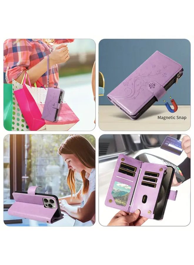 Purple Faux Leather Wallet Phone Case with Magnetic Closure for Galaxy A41 - Image 4
