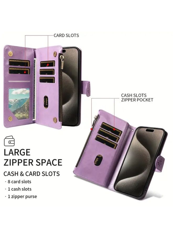 Purple Faux Leather Wallet Phone Case with Magnetic Closure for Galaxy A41 - Image 3