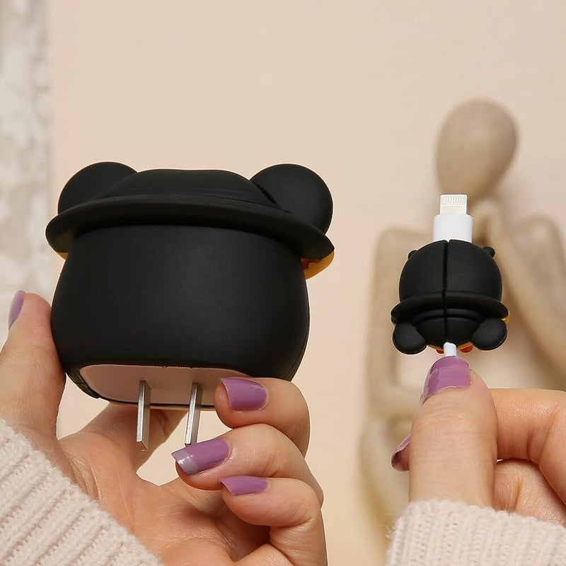 INEFABLE حامي كابل مع غلاف كرتوني ثلاثي الأبعاد لطيف لشاحن آيفون 18 واط و 20 واط لآيفون 14 13 12 11 برو ماكس مجموعة أكمام حماية كابل الشحن الكامل - 1 - Image 2