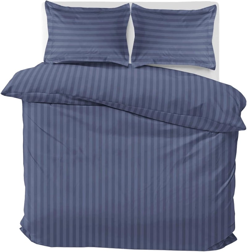 MOONLIGHT20015 Single Duvet Cover Set Reversible Stripes Satin Bedding Set with Pillowcase Soft Hypoallergenic Duvet Covers (Washed Blue 135x200 CM) - Image 3