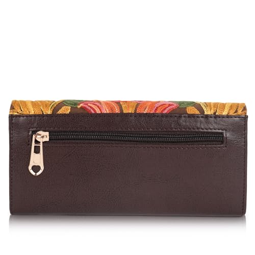 EVEDA Women Gorgeous Embrodeiry Clutch Ladies Party Wedding Purse Bag (Brown) - Image 3