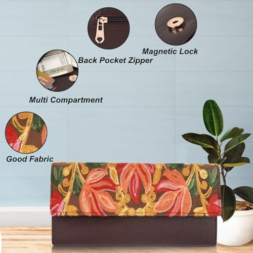 EVEDA Women Gorgeous Embrodeiry Clutch Ladies Party Wedding Purse Bag (Brown) - Image 2