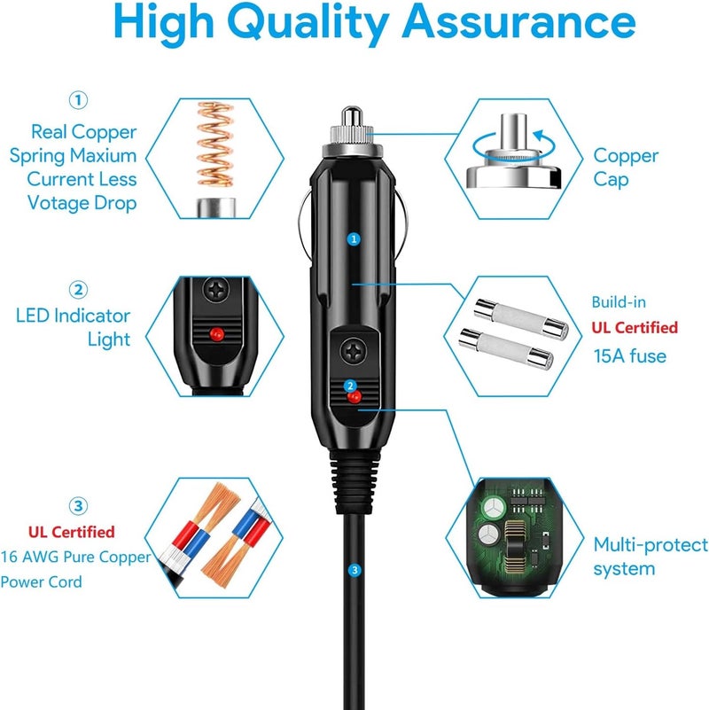 MJPOWER Car Charger Compatible with BLUETTI Car Charging Cable EB3A / EB70 / EB70S / AC50S Portable Power Station Solar Generator 6.6 Feet 16AWG UL Certified DC Power Cord & 15A Fuse - Image 3