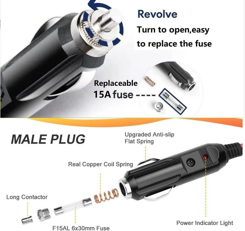 MJPOWER Car Charger Compatible with BLUETTI Car Charging Cable EB3A / EB70 / EB70S / AC50S Portable Power Station Solar Generator 6.6 Feet 16AWG UL Certified DC Power Cord & 15A Fuse - Image 5