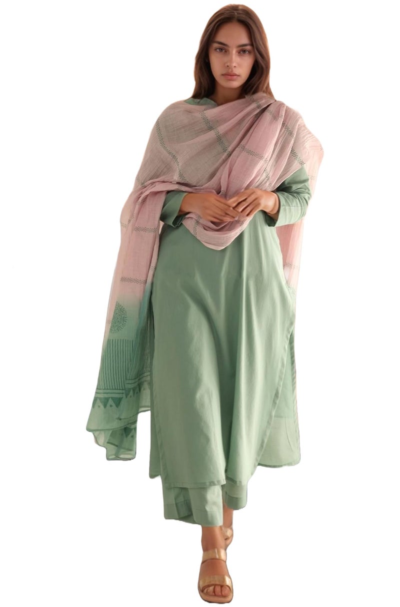 GoSriKi Women's Rayon Viscose Straight Solid Kurta with Pant & Dupatta (Paradise PISTA-VKS02-GS_XL_Pista_X-Large) - Image 1